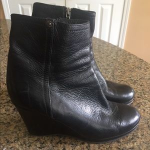 Prada black leather wedge booties